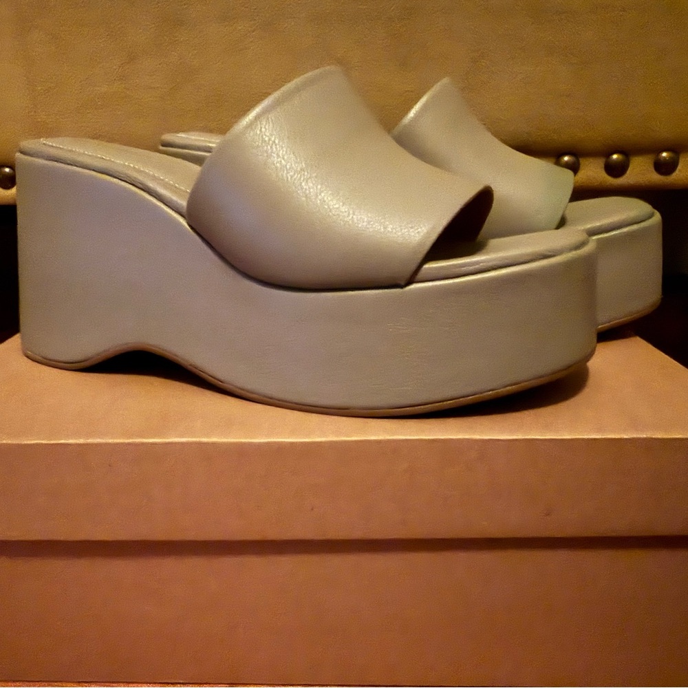 INTENTIONALLY BLANk- Size US 7.5- Never worn- Platform Slide Sandals in Kelp